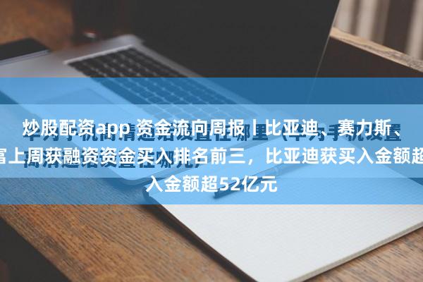 炒股配资app 资金流向周报丨比亚迪、赛力斯、东方财富上周获融资资金买入排名前三，比亚迪获买入金额超52亿元