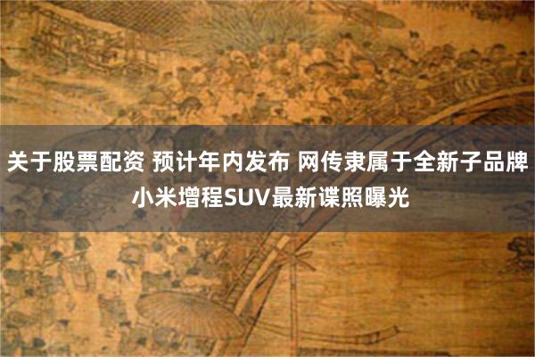 关于股票配资 预计年内发布 网传隶属于全新子品牌 小米增程SUV最新谍照曝光