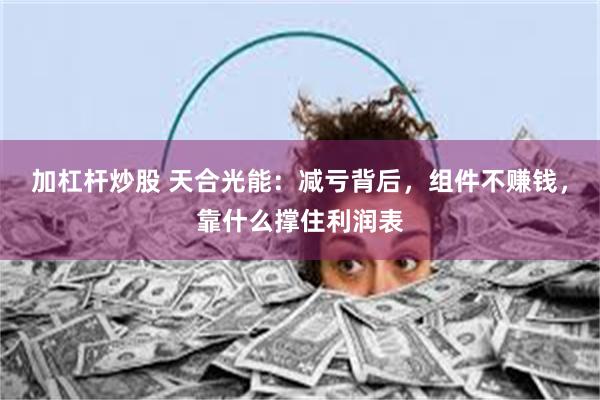加杠杆炒股 天合光能:减亏背后,组件不赚钱,靠什么撑住利润表